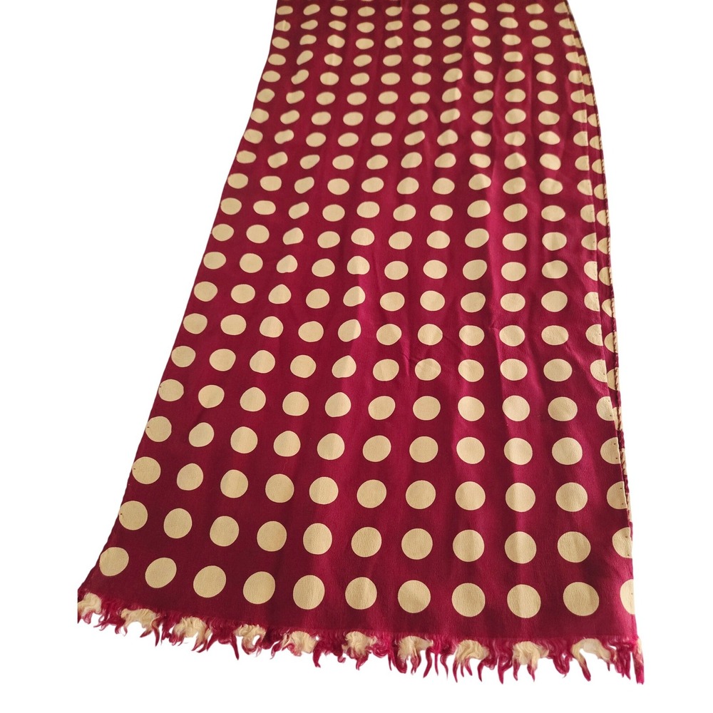 Emporio Armani Womens Scarf Burgundy Silk Polka Dot Fringed Made in Italy
